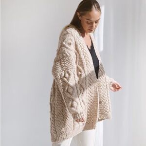 Alter’d state long oversized cream cable knit button up cardigan